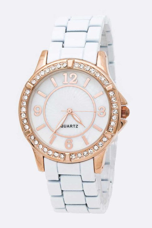 Crystal Bezel Enamel Bracelet Watch