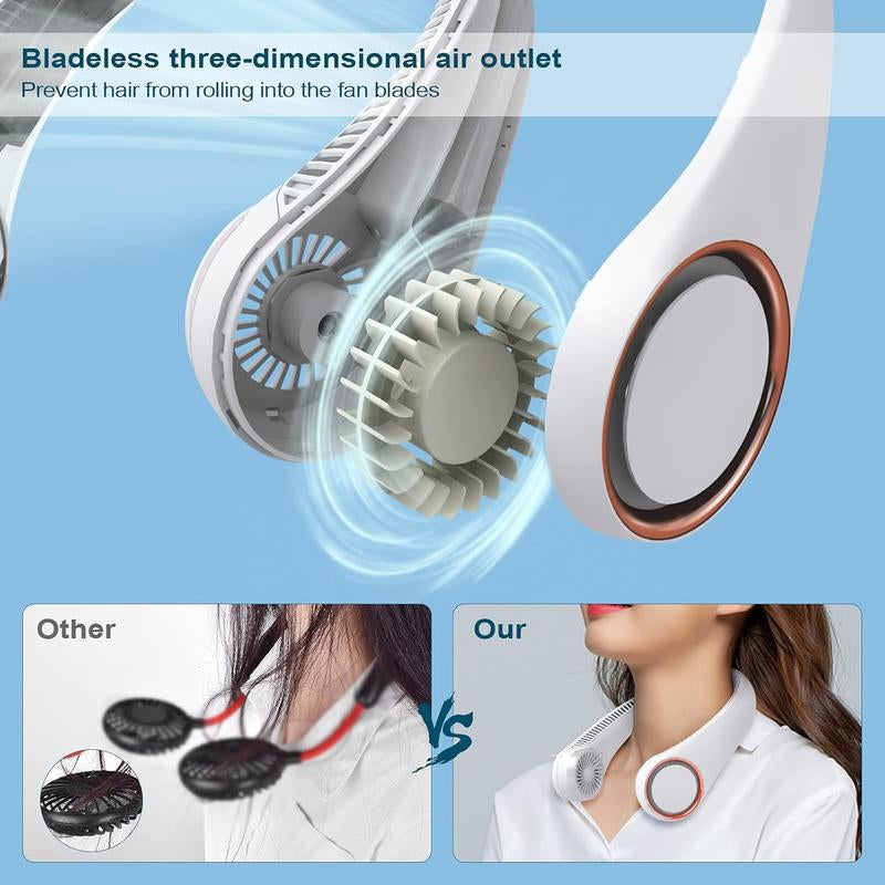 Stay Cool Anywhere! Hands-Free Neck Fan with Rechargeable Bladeless Technology - Perfect for Sports, Travel, and Office Use - Up to 8 Hours of Comfort on the Go